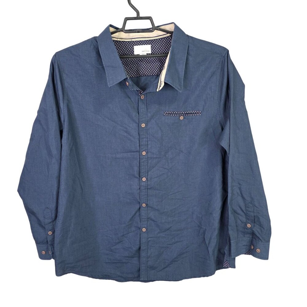 Mens Craft + Flow Navy Blue Shirt Button Up Long Sleeve Polyester Blend 2XL
